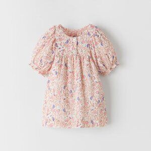 Zara Textured Floral Dress Pink